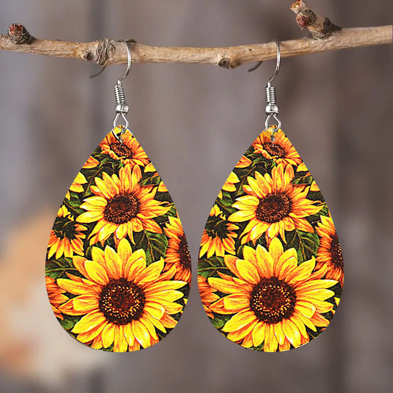 1 Pair Sweet Pastoral Sunflower Pu Leather Ear Hook display picture 3