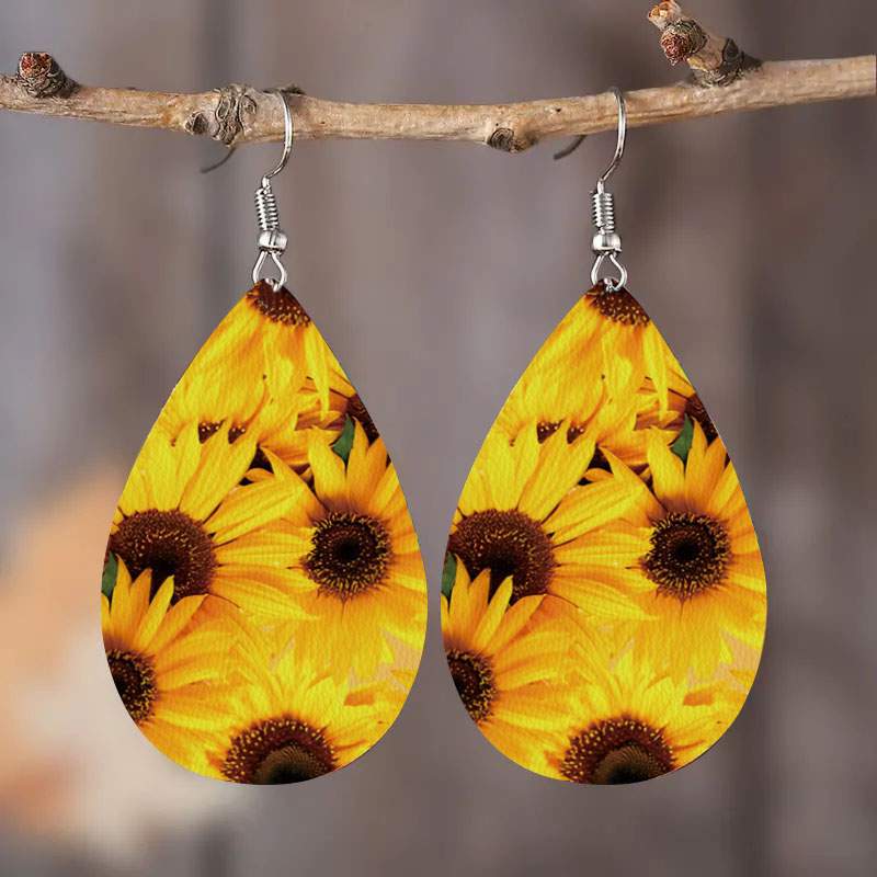1 Pair Sweet Pastoral Sunflower Pu Leather Ear Hook display picture 2