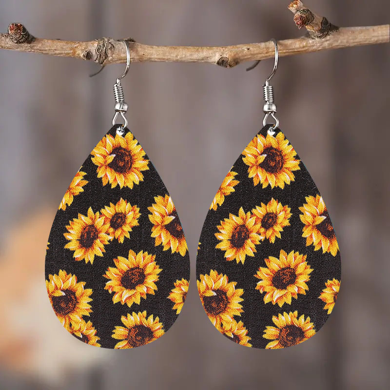 1 Pair Sweet Pastoral Sunflower Pu Leather Ear Hook display picture 5