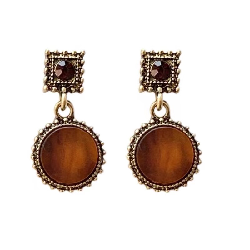 1 Pair Vintage Style Color Block Plating Inlay Alloy Resin Gold Plated Drop Earrings display picture 2