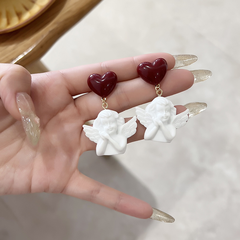 1 Pair Cute Sweet Angel Heart Shape Resin Drop Earrings display picture 5