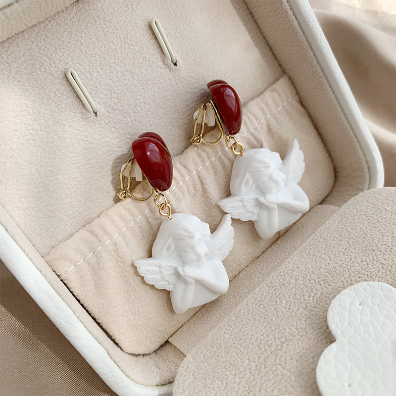 1 Pair Cute Sweet Angel Heart Shape Resin Drop Earrings display picture 1