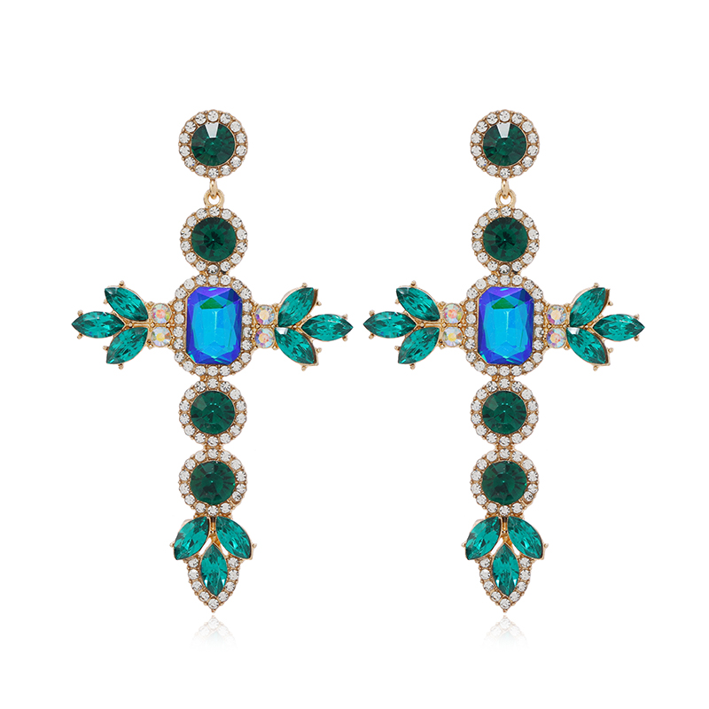 1 Pair Rock Ethnic Style Cross Plating Hollow Out Inlay Alloy Rhinestones Gold Plated Drop Earrings display picture 1