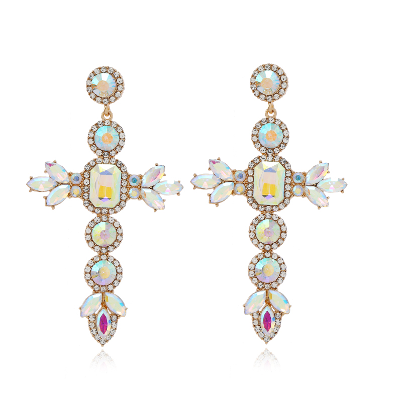 1 Pair Rock Ethnic Style Cross Plating Hollow Out Inlay Alloy Rhinestones Gold Plated Drop Earrings display picture 4
