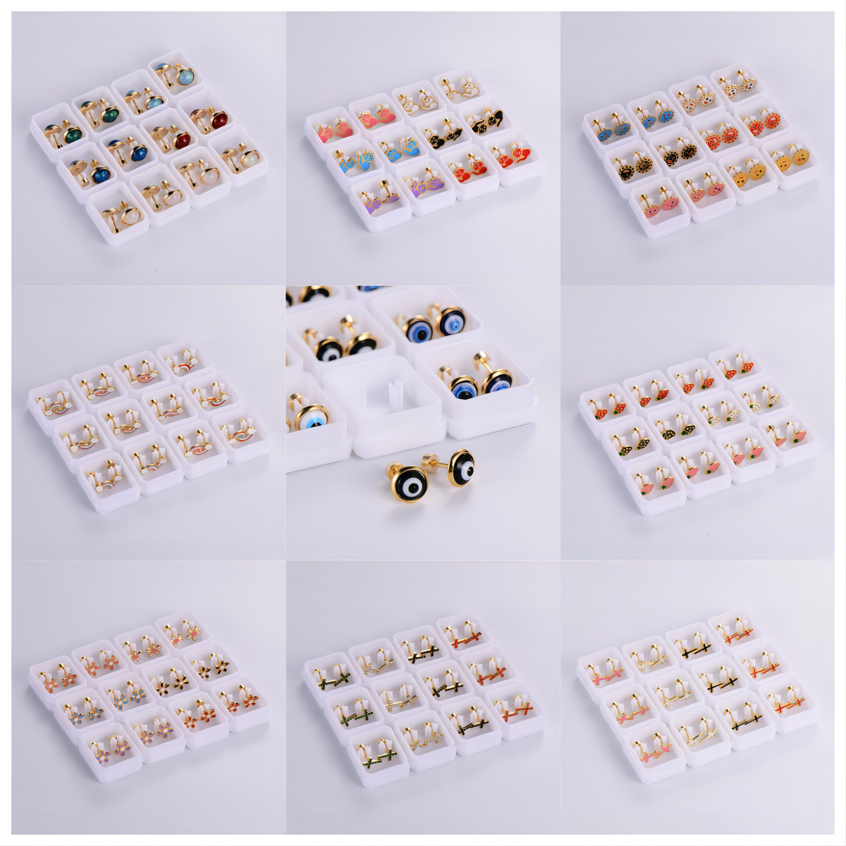 12 Pairs Casual Cute Simple Style Animal Devil's Eye Fruit Sequins Plating Inlay 304 Stainless Steel Acrylic Turquoise Shell Ear Studs display picture 1