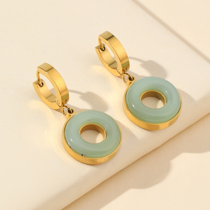 1 Pair Vintage Style Xuping Classic Style Round Epoxy Plating Inlay Titanium Steel Acrylic Gold Plated Drop Earrings display picture 5