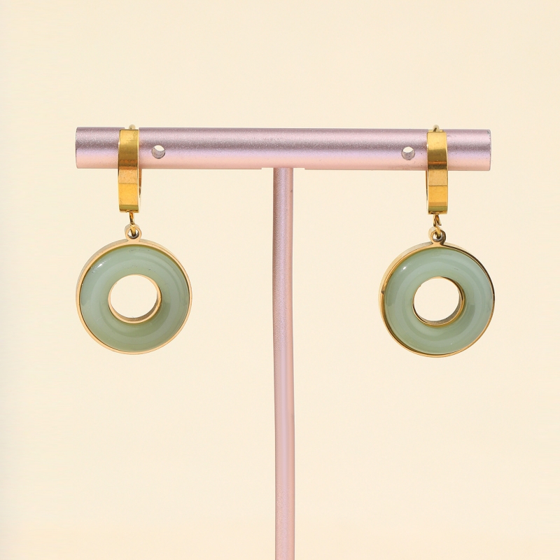 1 Paar Vintage-stil Xuping Klassischer Stil Runden Epoxid Überzug Inlay Titan Stahl Acryl Vergoldet Tropfenohrringe display picture 1