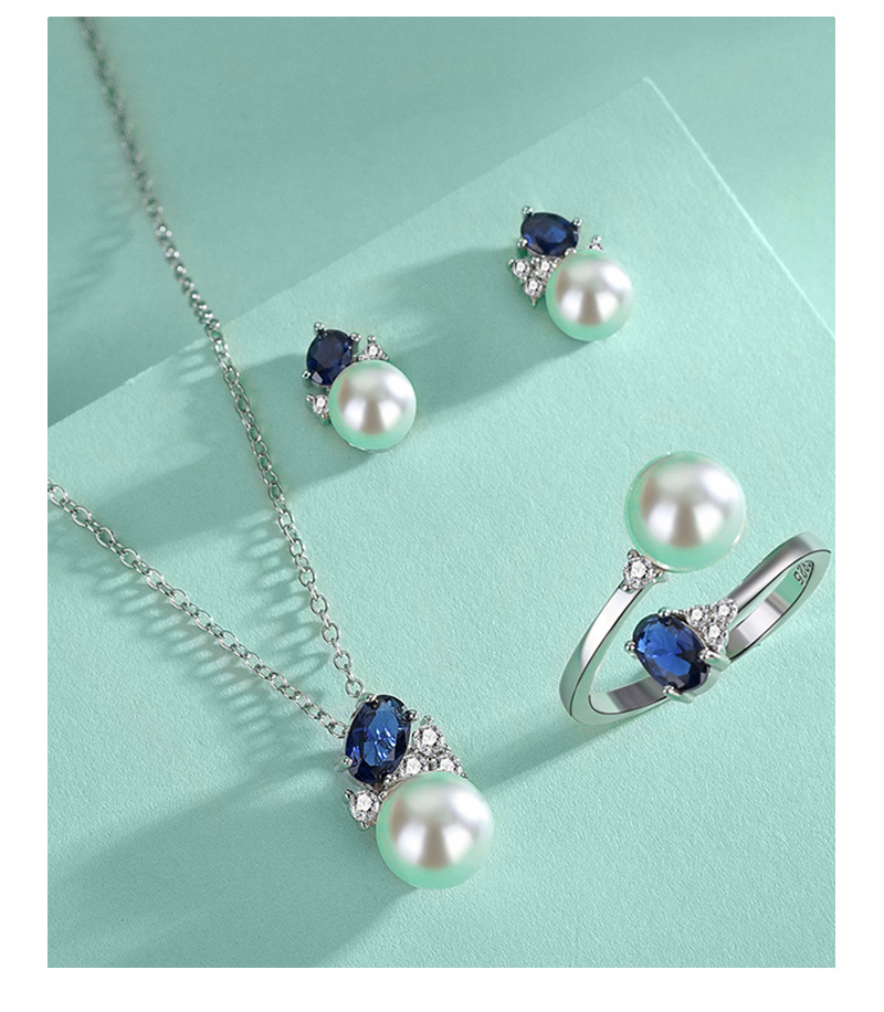 Elegant Geometric Sterling Silver Pearl Women's Rings Necklace Jewelry Set display picture 1
