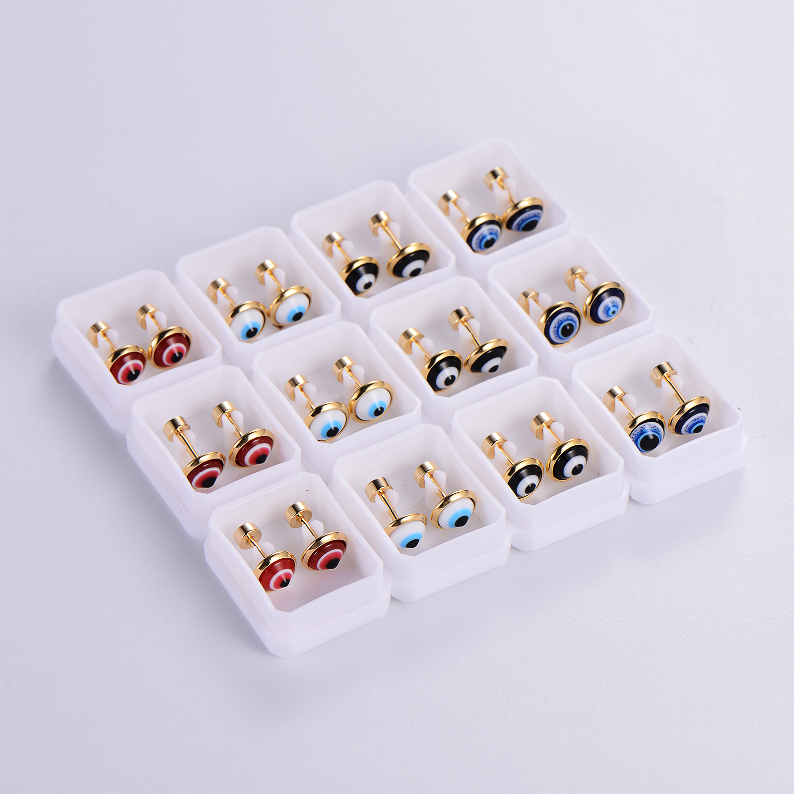 12 Pairs Casual Cute Simple Style Animal Devil's Eye Fruit Sequins Plating Inlay 304 Stainless Steel Acrylic Turquoise Shell Ear Studs display picture 3