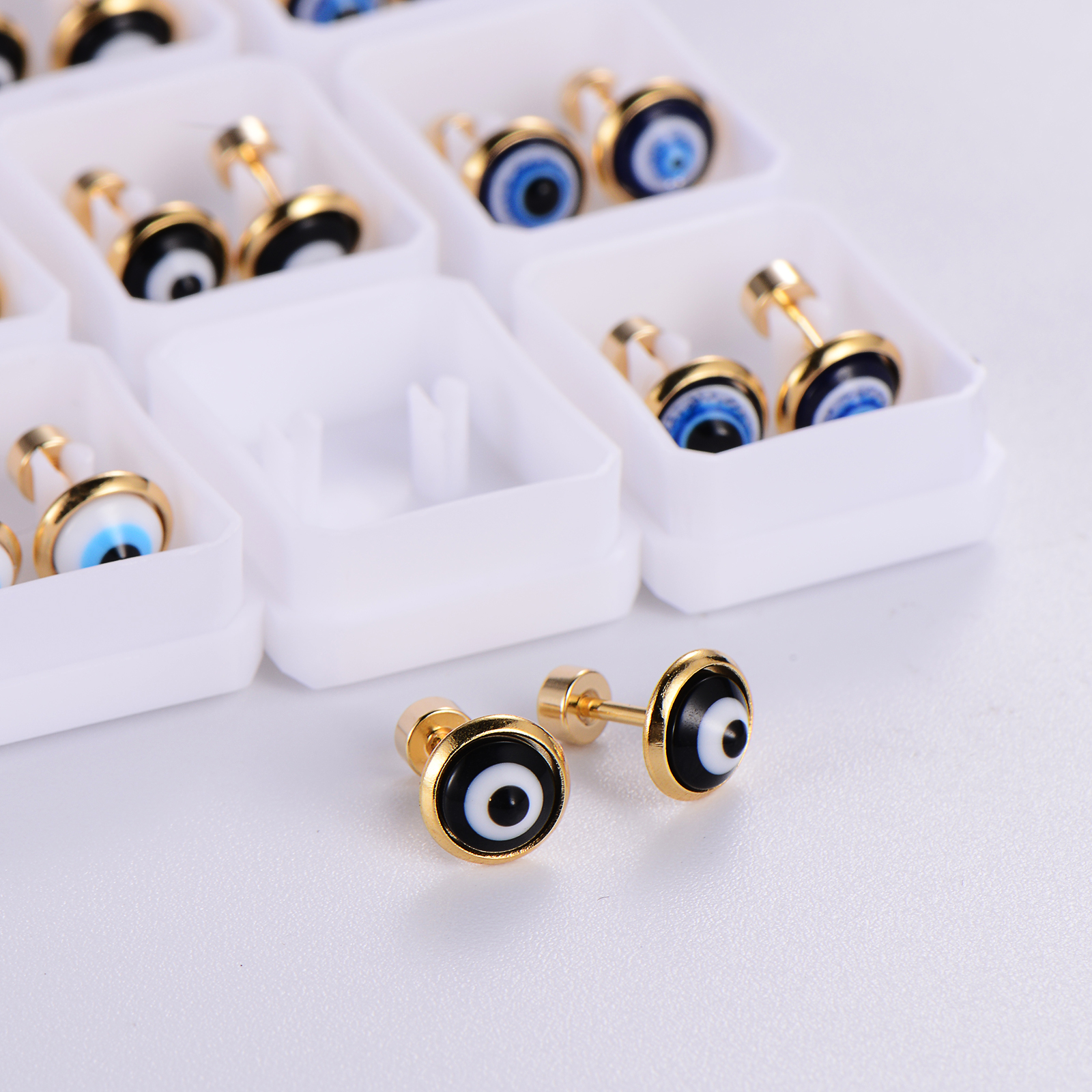 12 Pairs Casual Cute Simple Style Animal Devil's Eye Fruit Sequins Plating Inlay 304 Stainless Steel Acrylic Turquoise Shell Ear Studs display picture 4