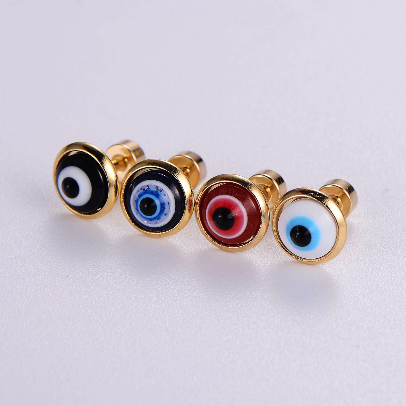 12 Pairs Casual Cute Simple Style Animal Devil's Eye Fruit Sequins Plating Inlay 304 Stainless Steel Acrylic Turquoise Shell Ear Studs display picture 5