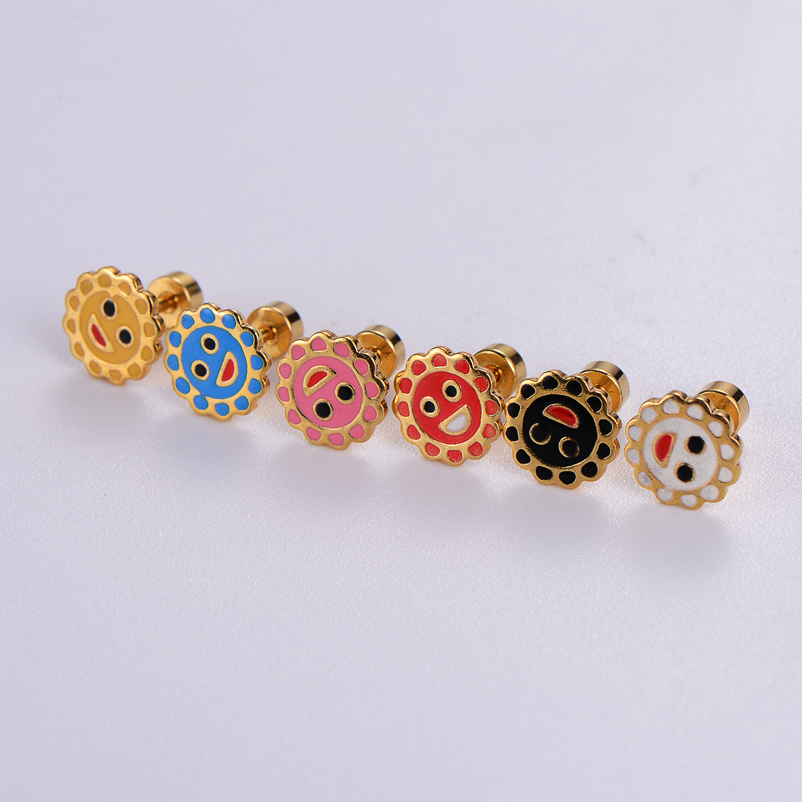 12 Pairs Casual Cute Simple Style Animal Devil's Eye Fruit Sequins Plating Inlay 304 Stainless Steel Acrylic Turquoise Shell Ear Studs display picture 7