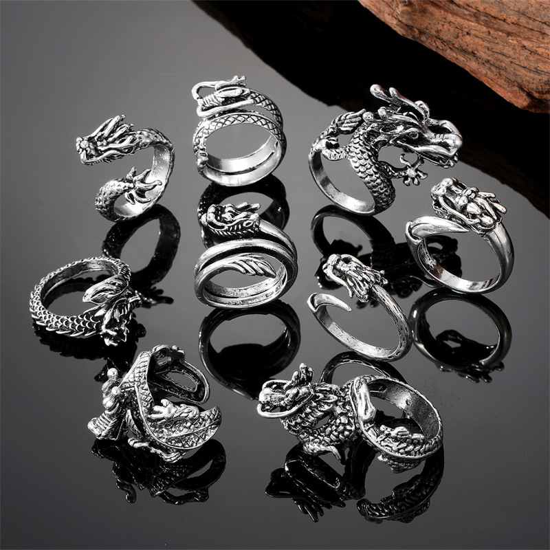 Punk Dragon Alloy Plating Men's Open Rings display picture 9