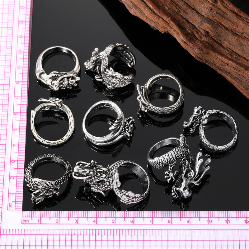 Punk Dragon Alloy Plating Men's Open Rings display picture 11