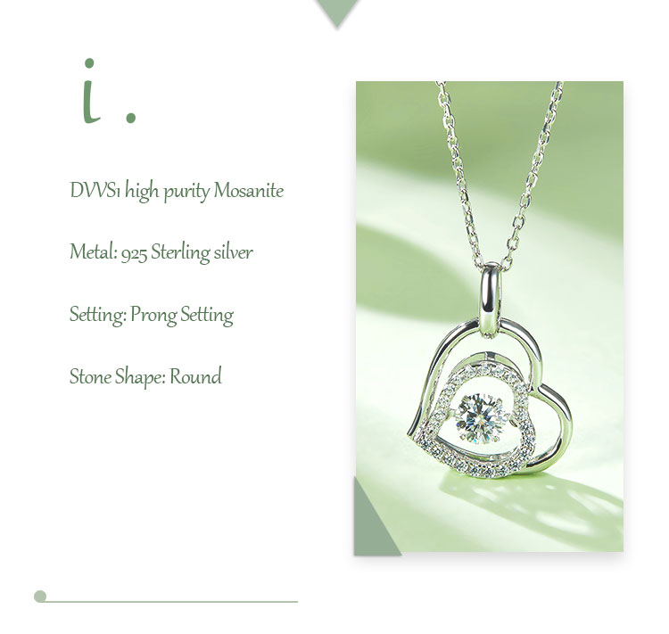 Lady Simple Style Classic Style Heart Shape Sterling Silver Gra Inlay Moissanite Rhodium Plated Pendant Necklace display picture 1