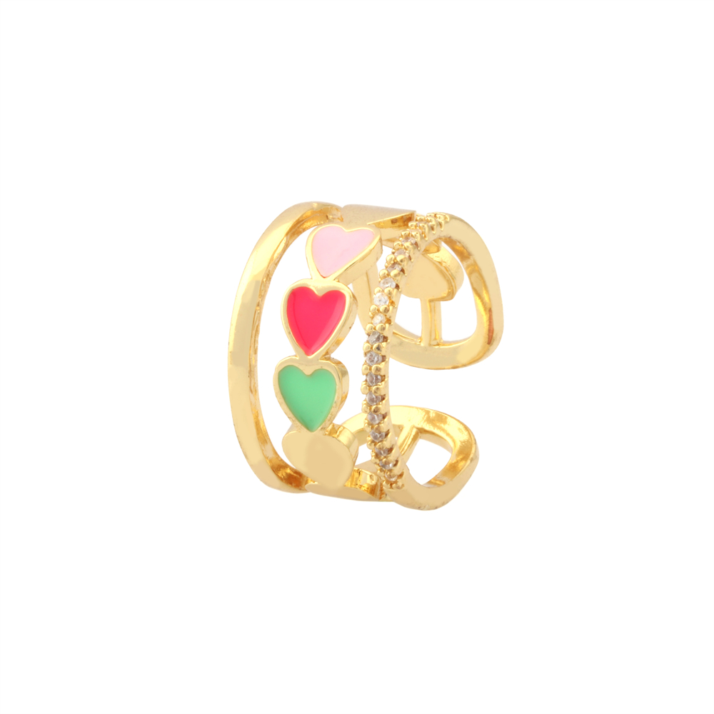 Simple Style Heart Shape Copper Enamel Plating Inlay Zircon 18k Gold Plated Open Rings display picture 2