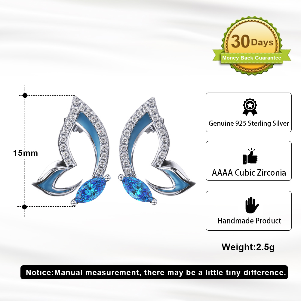 1 Pair Simple Style Butterfly Epoxy Plating Inlay Sterling Silver Zircon 14k Gold Plated White Gold Plated Ear Studs display picture 1