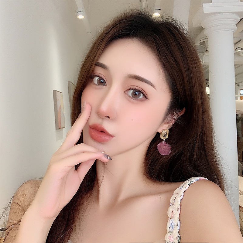 1 Pair Vintage Style Flower Plating Inlay Alloy Resin Glass Gold Plated Drop Earrings display picture 6