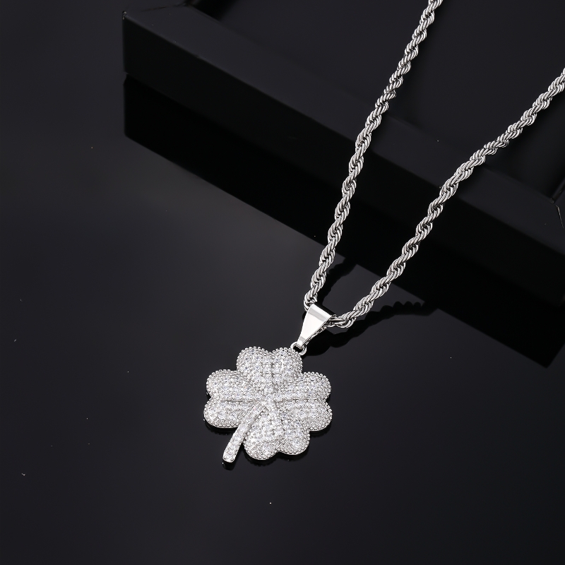 Hip-Hop Retro Four Leaf Clover 304 Stainless Steel Copper Plating Inlay Rhinestones Zircon K Gold Plated Rhodium Plated Unisex Pendant Necklace display picture 6