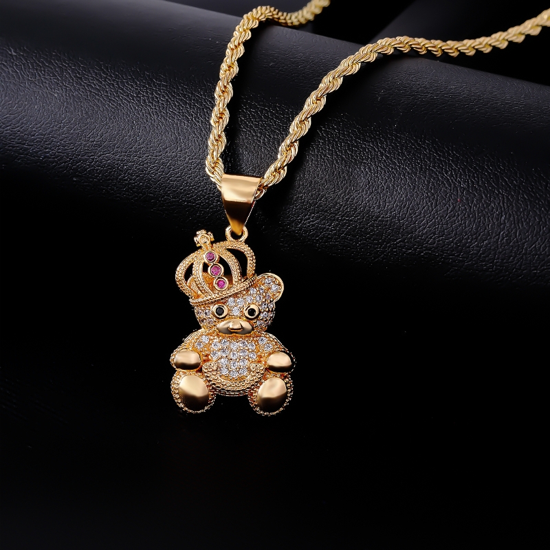 IG Style Hip-Hop Little Bear Crown 304 Stainless Steel Copper Plating Inlay Rhinestones Zircon Unisex Pendant Necklace display picture 2