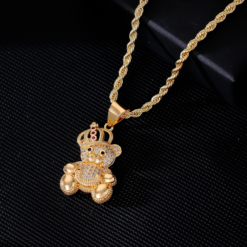 IG Style Hip-Hop Little Bear Crown 304 Stainless Steel Copper Plating Inlay Rhinestones Zircon Unisex Pendant Necklace display picture 3
