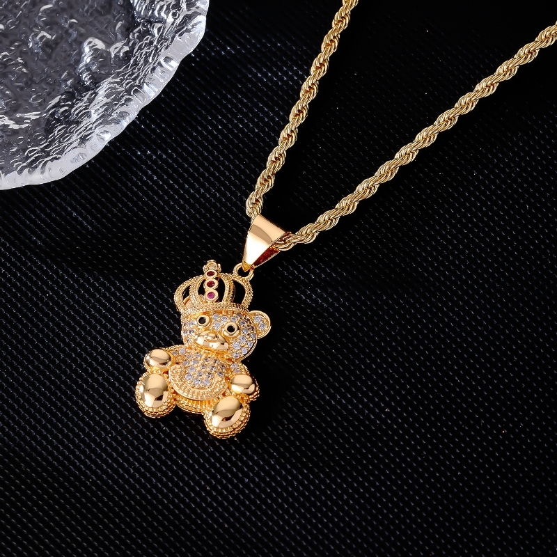 IG Style Hip-Hop Little Bear Crown 304 Stainless Steel Copper Plating Inlay Rhinestones Zircon Unisex Pendant Necklace display picture 4