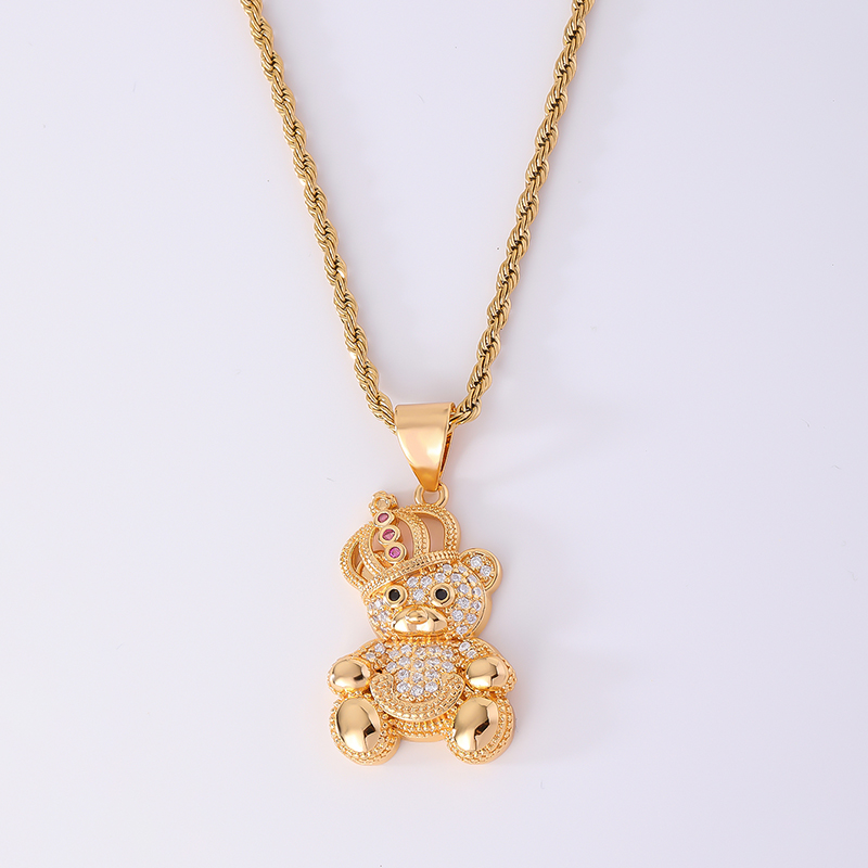 IG Style Hip-Hop Little Bear Crown 304 Stainless Steel Copper Plating Inlay Rhinestones Zircon Unisex Pendant Necklace display picture 5