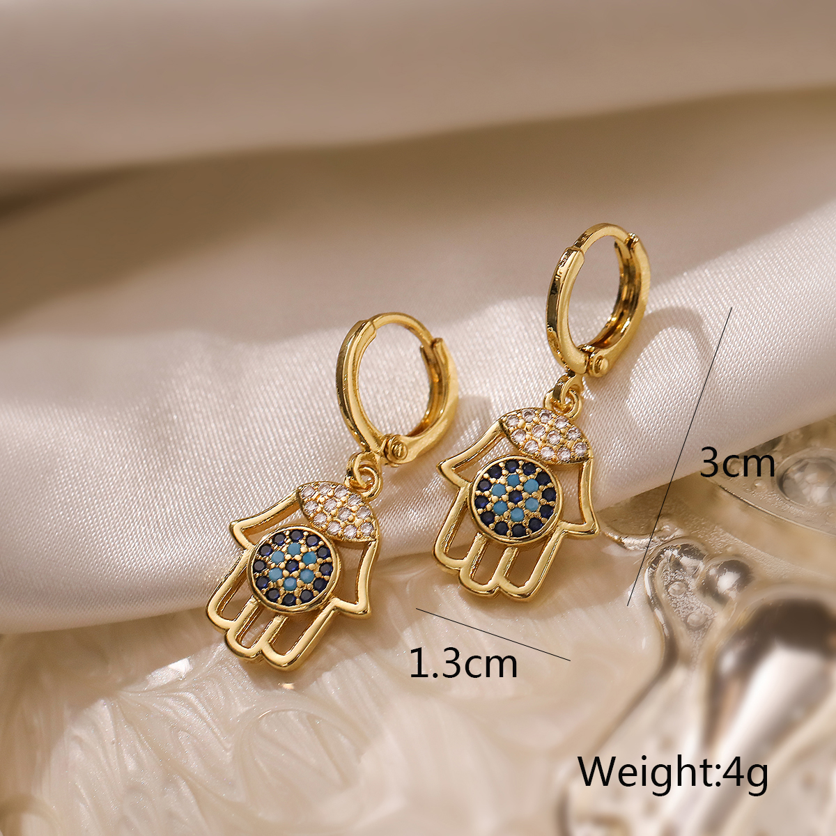 Simple Style Hand Of Fatima Copper Plating Inlay Zircon 18k Gold Plated Earrings Necklace Jewelry Set display picture 2