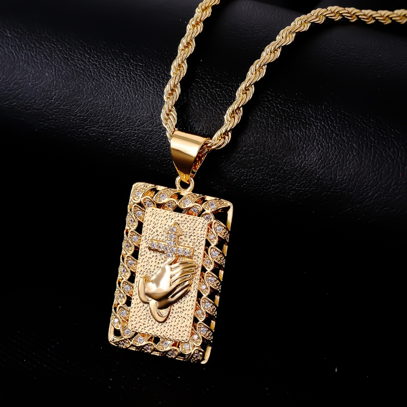 Ig Style Hip-hop Cross Gesture Stainless Steel Titanium Steel Plating Inlay Rhinestones Zircon Gold Plated Unisex Pendant Necklace display picture 2