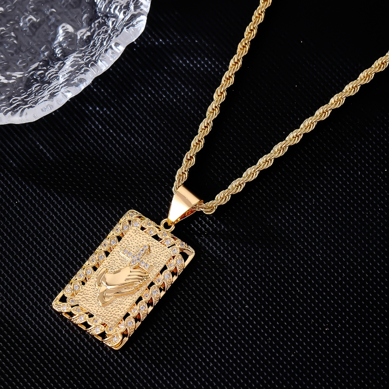 Ig Style Hip-hop Cross Gesture Stainless Steel Titanium Steel Plating Inlay Rhinestones Zircon Gold Plated Unisex Pendant Necklace display picture 4