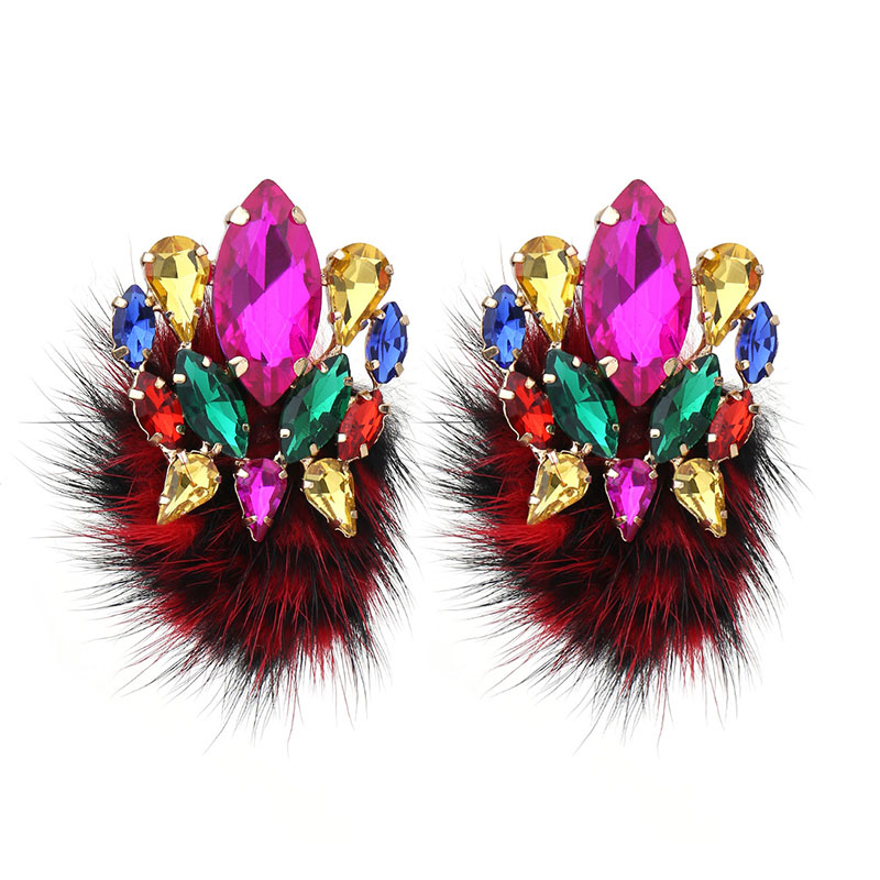 1 Pair Vintage Style Color Block Plating Inlay Alloy Rhinestones Ear Studs display picture 2
