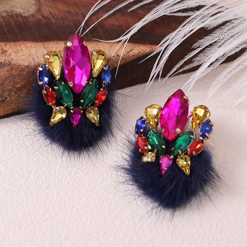 1 Pair Vintage Style Color Block Plating Inlay Alloy Rhinestones Ear Studs display picture 11