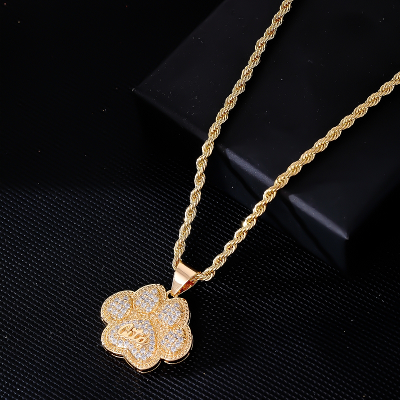 Cute Hip-Hop Paw Print Stainless Steel Titanium Steel Plating Inlay Rhinestones Zircon K Gold Plated Unisex Pendant Necklace display picture 3