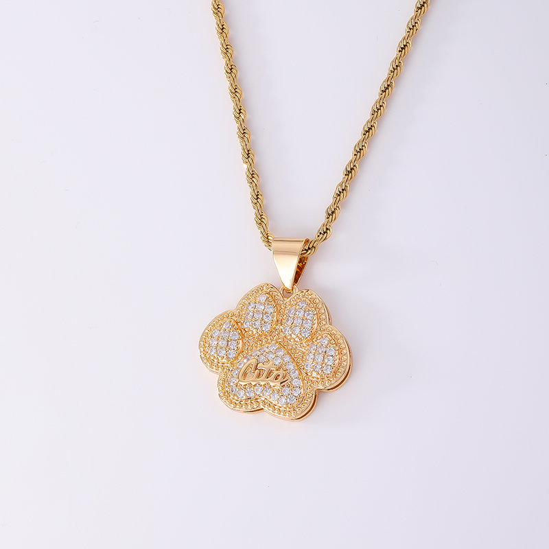 Cute Hip-Hop Paw Print Stainless Steel Titanium Steel Plating Inlay Rhinestones Zircon K Gold Plated Unisex Pendant Necklace display picture 5