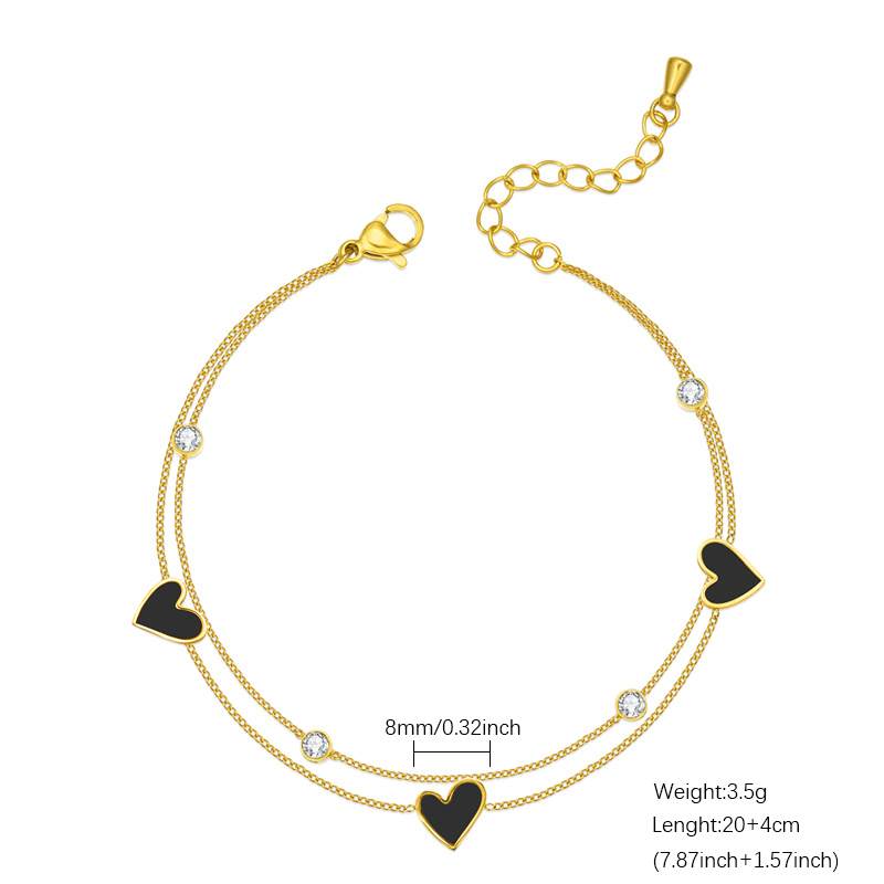 Casual Simple Style Classic Style Heart Shape Stainless Steel Titanium Steel Plating Inlay Zircon Gold Plated Women's Anklet display picture 6