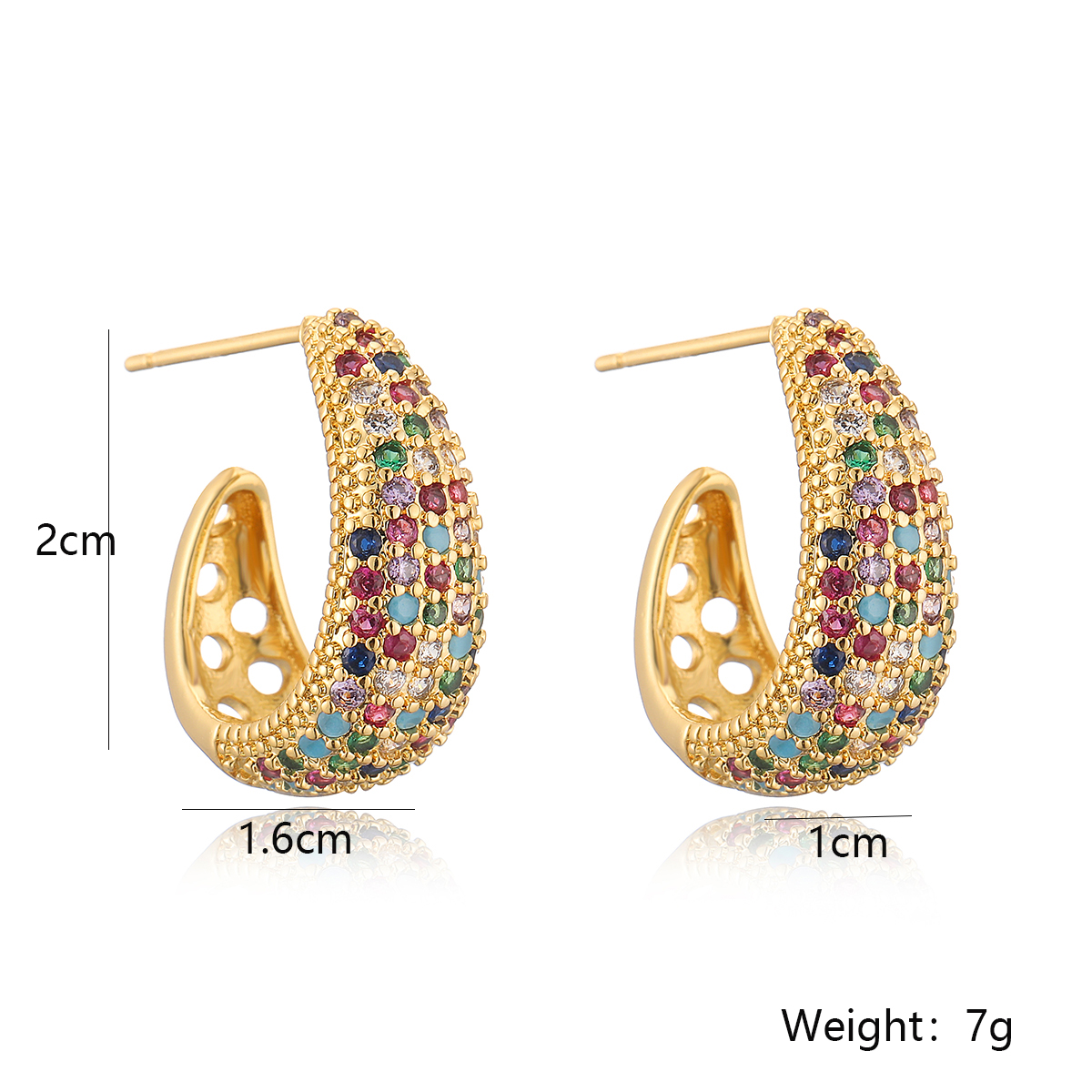 1 Pair Simple Style Commute Color Block Plating Inlay Copper Zircon 18k Gold Plated Ear Studs display picture 1