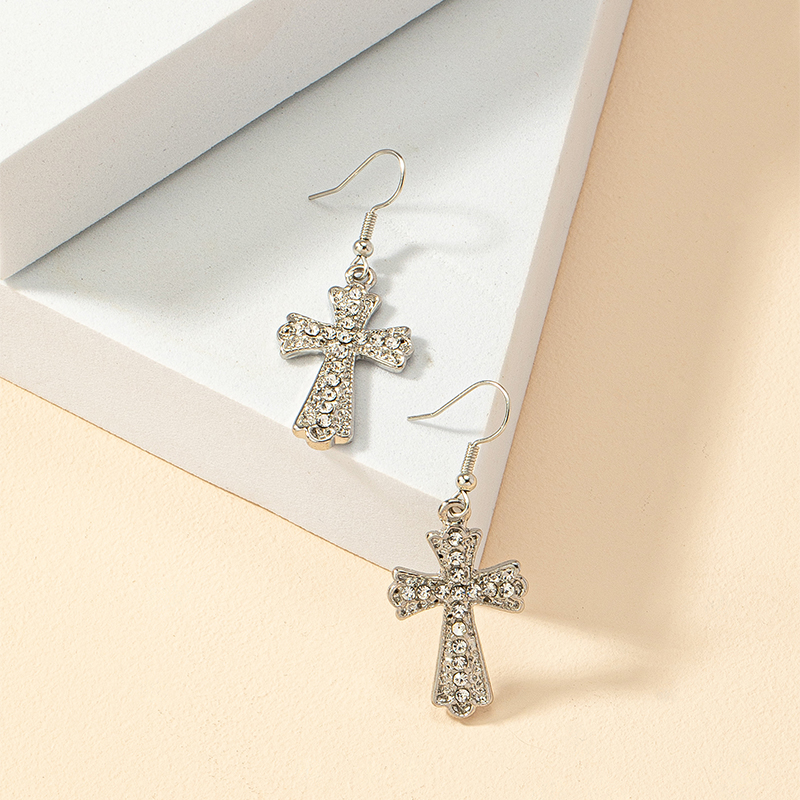 1 Pair Casual Vintage Style Cross Plating Inlay Zinc Alloy Rhinestones 14k Gold Plated Drop Earrings display picture 5