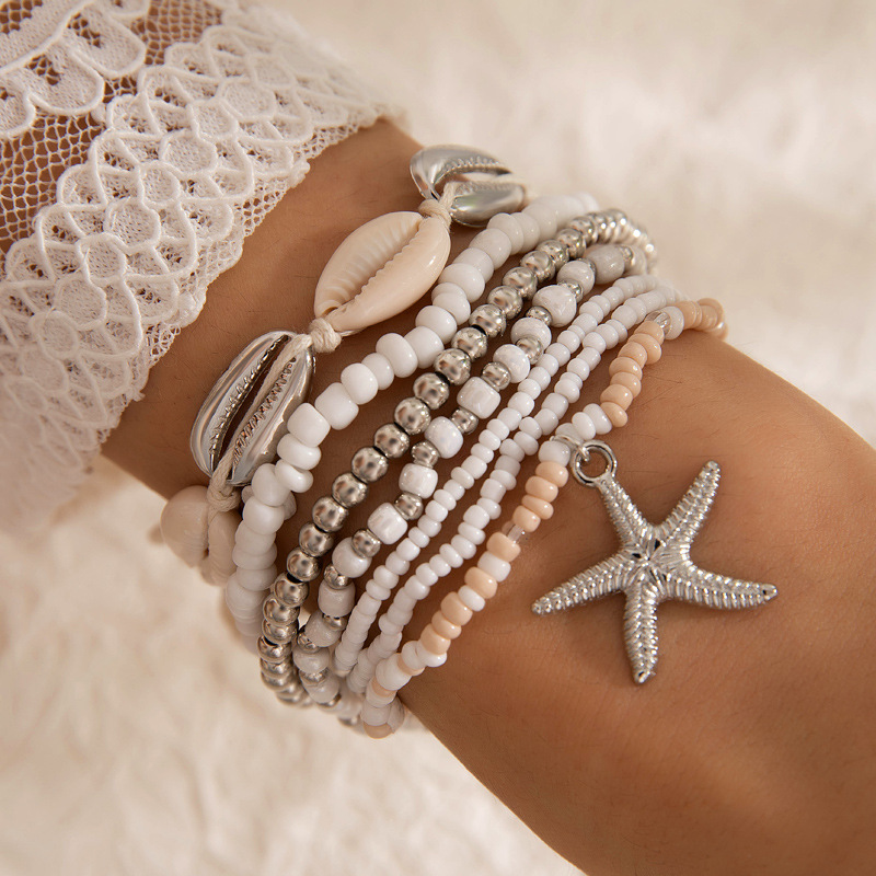 Casual Vacation Simple Style Geometric Starfish Glass Shell Knitting Women's Bracelets display picture 1