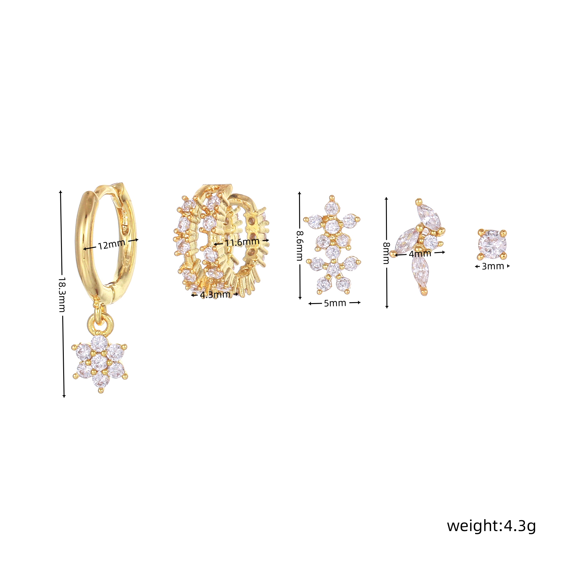 1 Set Casual Elegant Geometric Flower Petal Plating Inlay Brass Zircon 18k Gold Plated Silver Plated Earrings display picture 7