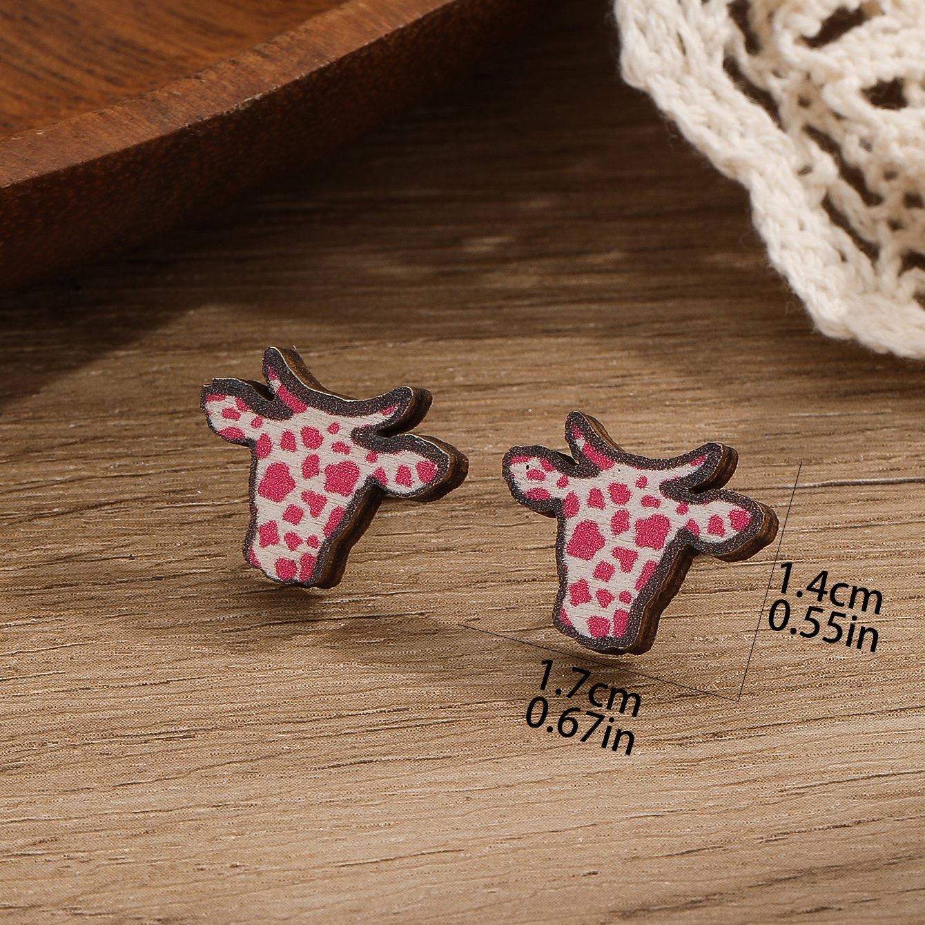 1 Pair Simple Style Commute Cattle Wood Ear Studs display picture 8