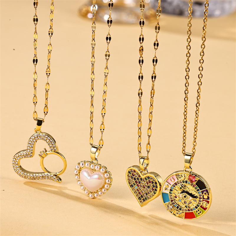 Simple Style Heart Shape Stainless Steel Plating Inlay Zircon 18k Gold Plated Pendant Necklace display picture 1