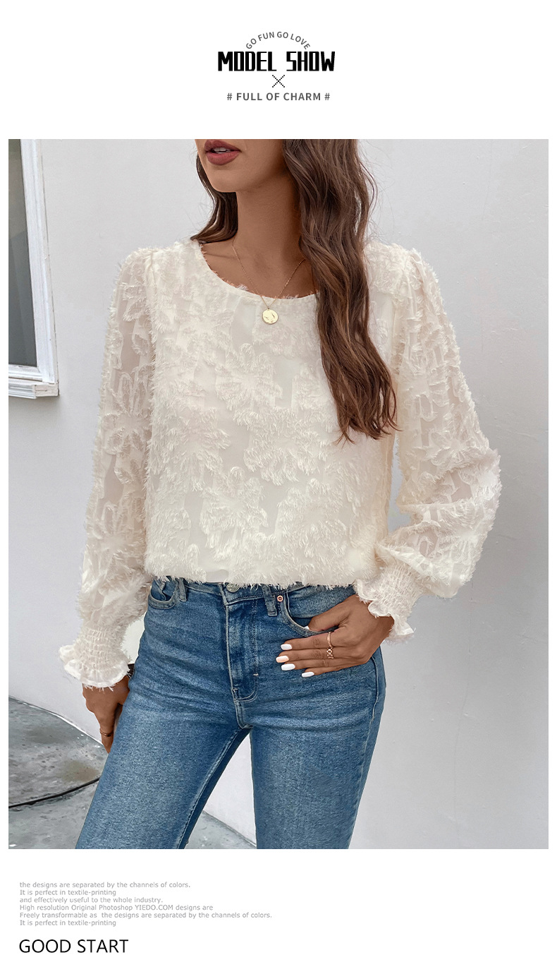 Women's Blouse Long Sleeve Blouses Elegant Solid Color Flower display picture 5