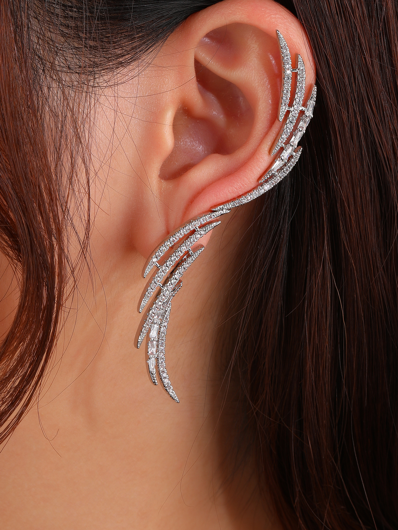 1 Paire Glamour Brillant Ailes Incruster Le Cuivre Zircon Or Blanc Plaqué Boucles D'oreilles display picture 3