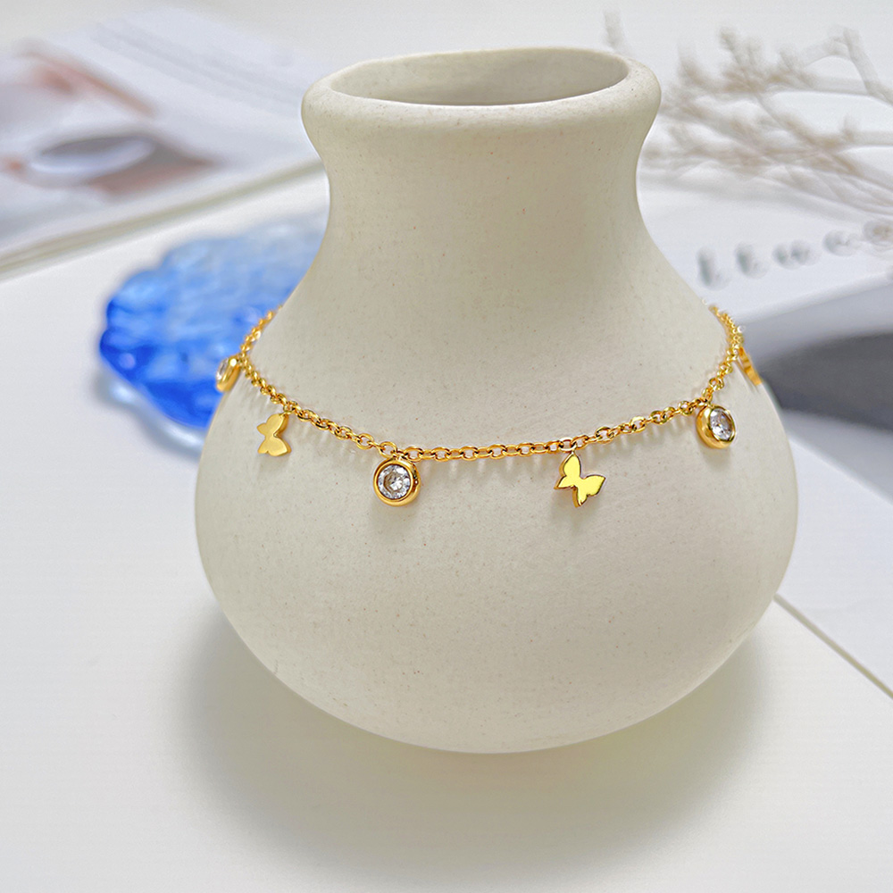 Vintage Style Simple Style Butterfly 304 Stainless Steel Inlay Zircon Women's Anklet display picture 2