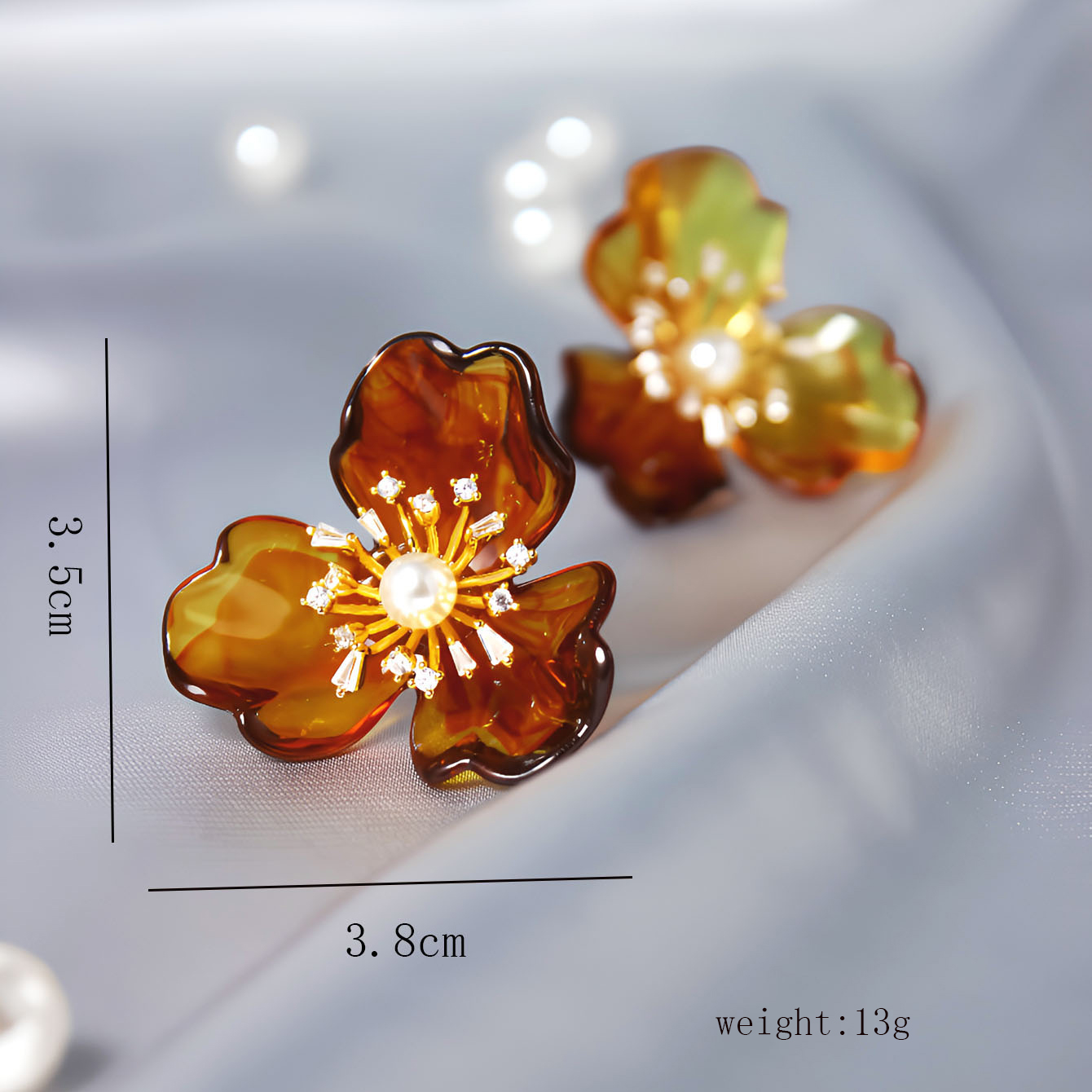 1 Pair Elegant Retro Flower Plating Inlay Imitation Pearl Resin Copper Zircon 18k Gold Plated Ear Studs display picture 1