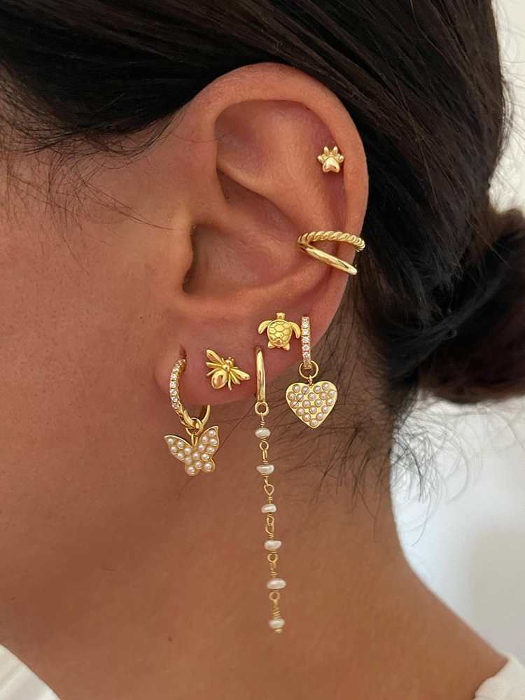 1 Pair Elegant Simple Style Animal Heart Shape Plating Inlay Copper Pearl 18k Gold Plated Drop Earrings Ear Cuffs Ear Studs display picture 22