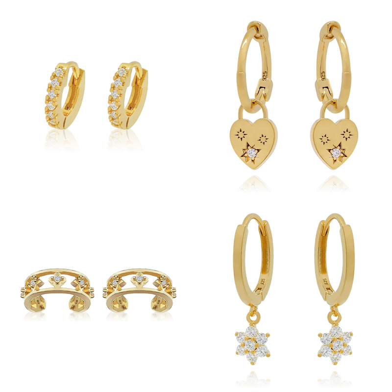1 Pair Casual Simple Style Hexagram Heart Shape Plating Inlay Copper Zircon 18k Gold Plated Hoop Earrings Drop Earrings Ear Cuffs display picture 1