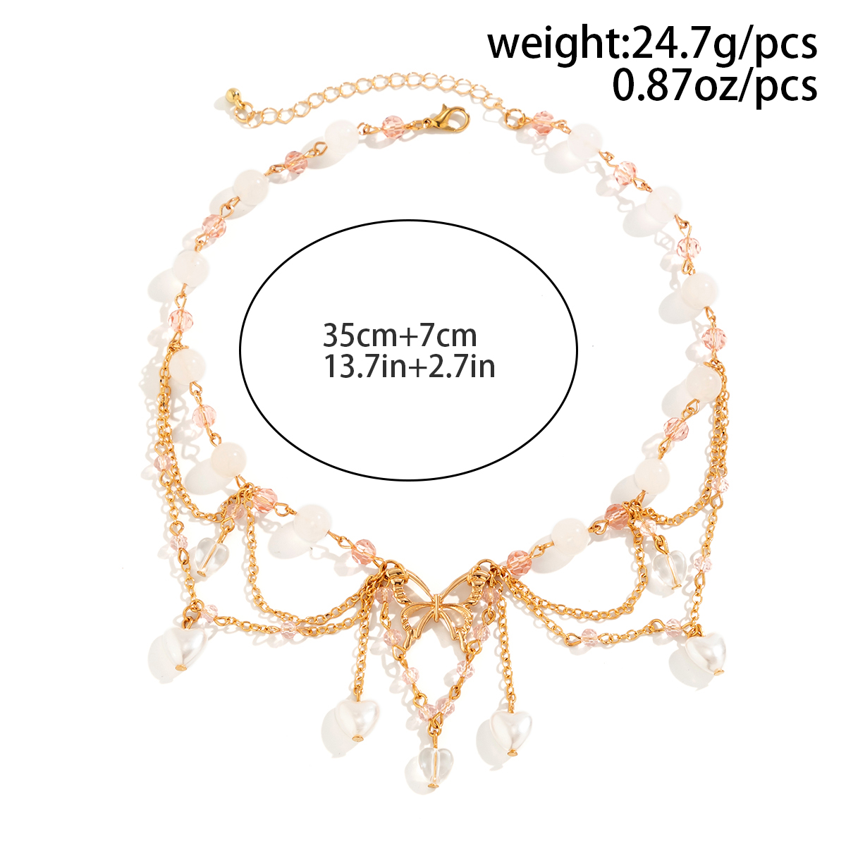 Elegant Sweet Heart Shape Butterfly Imitation Pearl Alloy Agate Crystal Tassel Chain Crystal Agate Women's Choker display picture 1