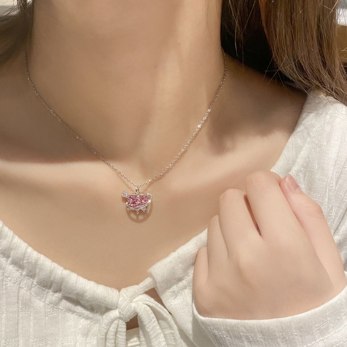 Ig Style Y2k Korean Style Heart Shape Alloy Inlay Zircon Women's Pendant Necklace display picture 5