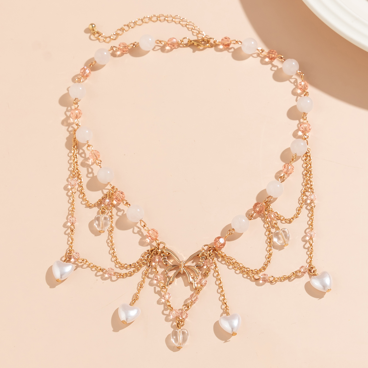 Elegant Sweet Heart Shape Butterfly Imitation Pearl Alloy Agate Crystal Tassel Chain Crystal Agate Women's Choker display picture 4